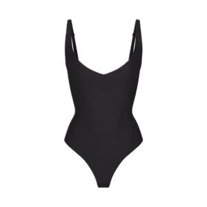 black SKIMS fits everybody scoop neck thong bodysuit